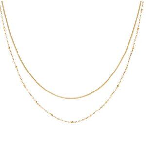 DAINTY DOUBLE layered Necklace Gold Snake chain Gold Beaded Satellite Chain